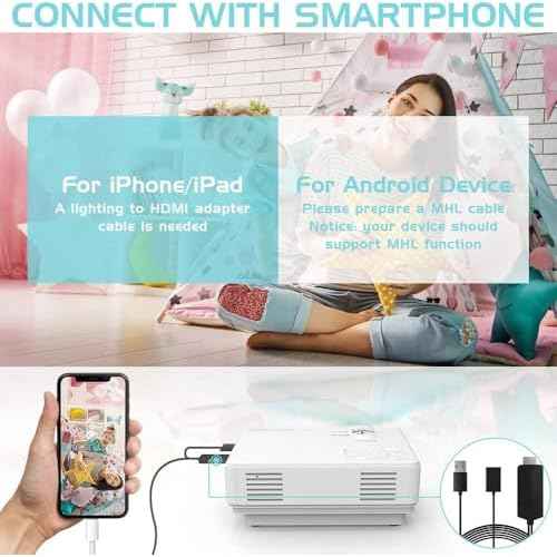 Mini Video Projector, 1080P Supported, Portable Outdoor Movie Projector, 176" Display Compatible with TV Stick, HDMI, USB, VGA, AV for Home Entertainment