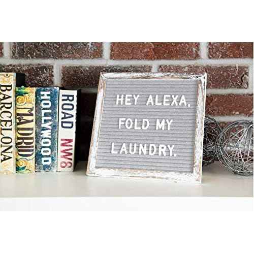 Little Hippo Grey Felt Letter Board Sign 10x10 Inch with 690+ PRE-Cut Letters - Rustic Wood Message Board with Letters and stand, Baby Announcement Sign, Back to School Felt Board