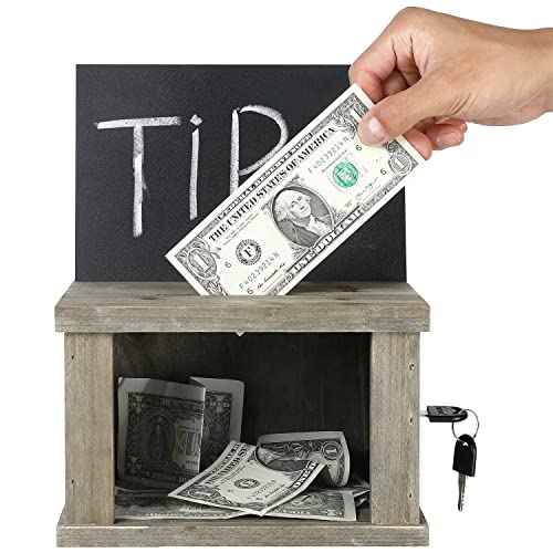 MyGift Set of 2 Vintage Gray Brown Solid Wood Suggestion Box, Comment Box and Money Donation Collection with Lock, Key, and Interchangeable Acrylic and Chalkboard Sign Holder
