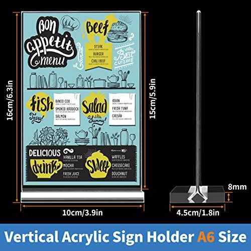 Acrylic Sign Holder 4x6 Inch, 3 Pack Sign Holders Vertical , Double Sided Display Clear TableTop Sign Holder, Acrylic Paper Holder for Wedding Reception, Party Decoration, Numbers Picture Frames