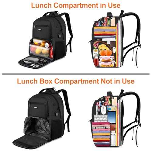17.3 Inch Laptop Backpack Insulated Cooler Backpack with Lunch Box,Lunch Bookbag for Men Teens Boys School Work Picnic College Travel,Computer Bag Meal Prep with USB Charging Port,Black