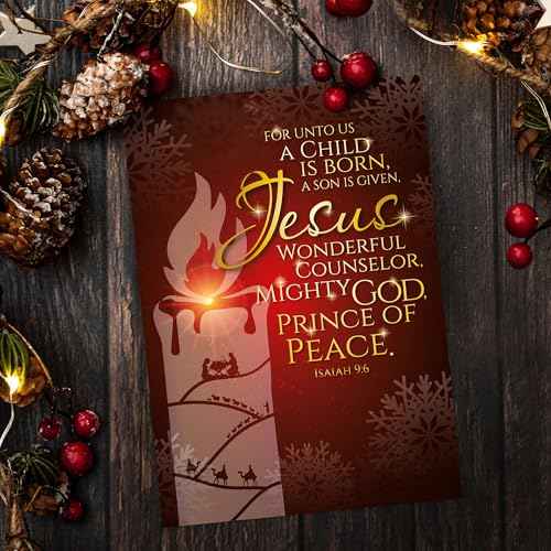 Religious Christmas cards - Jesus, Prince of Peace, pack of 20, 5x7in, printed in England, with Bible verse inside. Christian Christmas cards with envelopes bulk, by Just Cards Direct