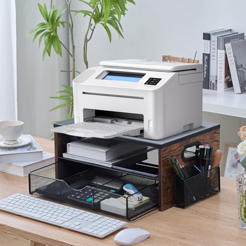 Printer Stand,Desktop Printer Stand with 2-Tier Storage Shelves for Home Office£¬Desk Organizer with Drawer and 2 Pen Holders for Fax Machine Scanner Files