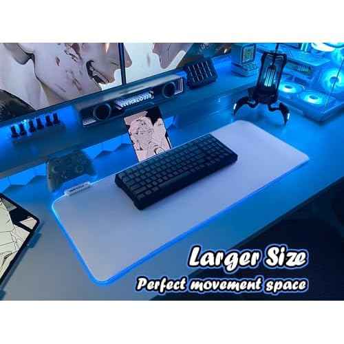 JMIYAV White Gaming Mouse Pad RGB Mousepad Non-Slip Rubber Base Extra Large Cool XL XXL Computer Desk Pad Gaming Accessories LED Light Up Extended Big Mouse Pad for Gamer (31.5x12In) Upgrade