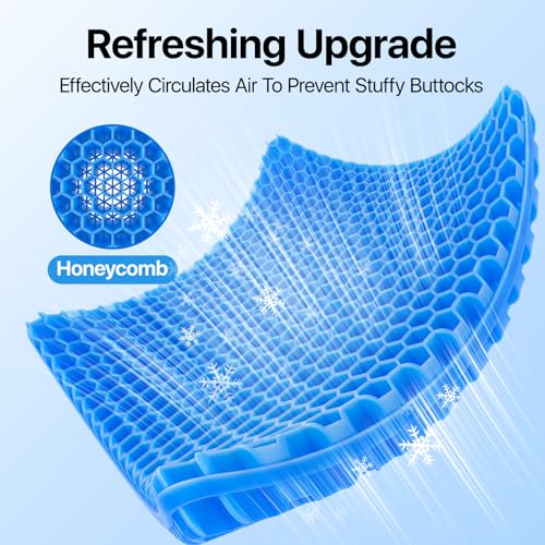 OMCOZY Blue Gel Seat Cushion with Honeycomb Cooling Design for Office, Car & Wheelchair
