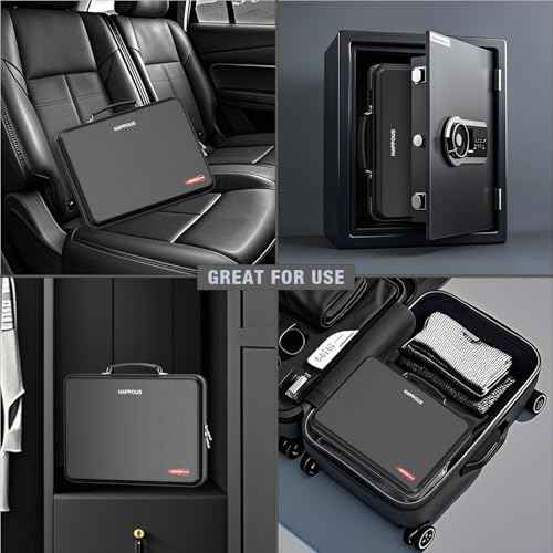 Fireproof Document Organizer, Expanding File Organizer with 13 Pockets, Portable Fireproof Document Box Hard-Shell Document Organizer Storage for Documents Laptop Passports Cards Black