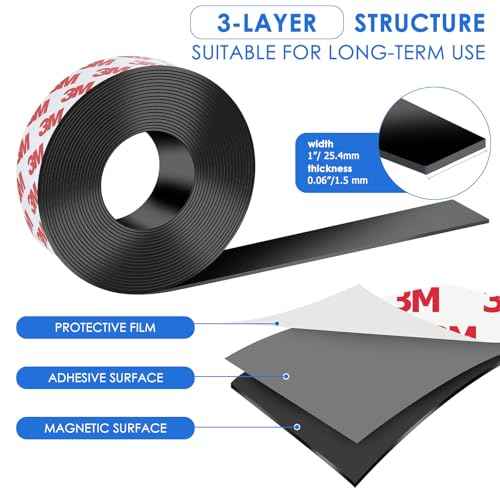 Strong Adhesive Magnetic Tape Strip Roll- 1" x 10ft, Cuttable Magnetic Sheets for,DIY Art Projects, Whiteboards, Fridge Organization - Ideal for Home, School, Office Use.(0.06" Thick)