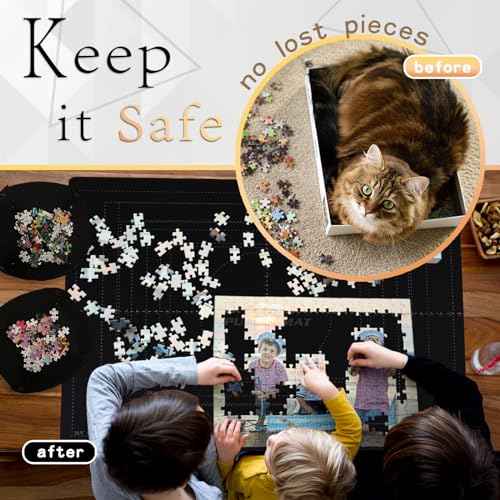 Puzzle Mat Roll Up for 2000 1500 1000 Jigsaw Pieces Puzzles Board Large Portable Table Saver Pad Mats for Adults, 41" x 29" Smooth Top Rubber Bottom, Sorting Trays, Foam Tube, Straps, Storage Bag