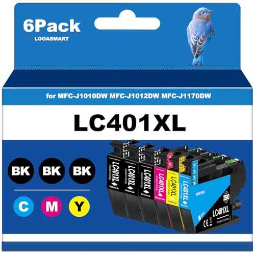 LC401XL Ink Cartridges for Brother Printer Compatible for LC401 Ink Cartridges for MFC-J1010DW MFC-J1012DW MFC-J1170DW Printer 6 Pack (3 Black, 1 Cyan, 1 Magenta, 1 Yellow)