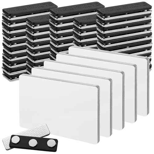 50-Pack Magnetic Name Tags, 2.1 x 3.4 Magnetic Blank Name Badges, Heat Sublimation Printable Badges with Magnetic Fasteners for Jackets, Shirts