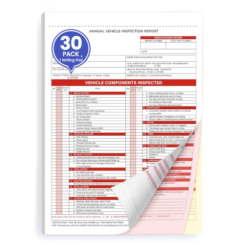 Annual Vehicle Inspection Forms, 3-Part NCR, 30 Sets – Foliom