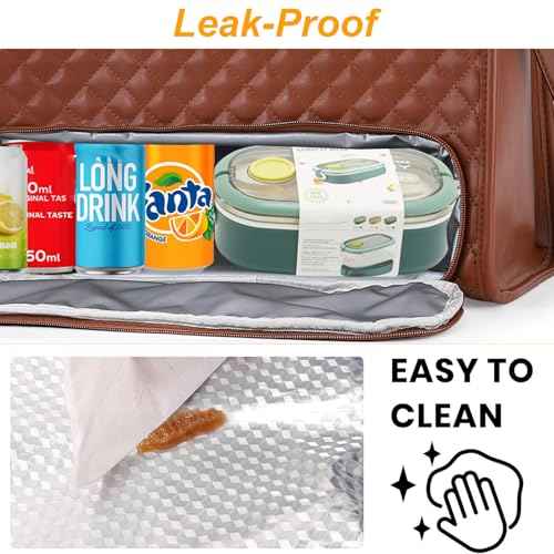 Laptop Tote Bag with Insulated Lunch Compartment for Women, 15.6 Inch PU Leather Briefcase with Leakproof Lunch Box Pocket