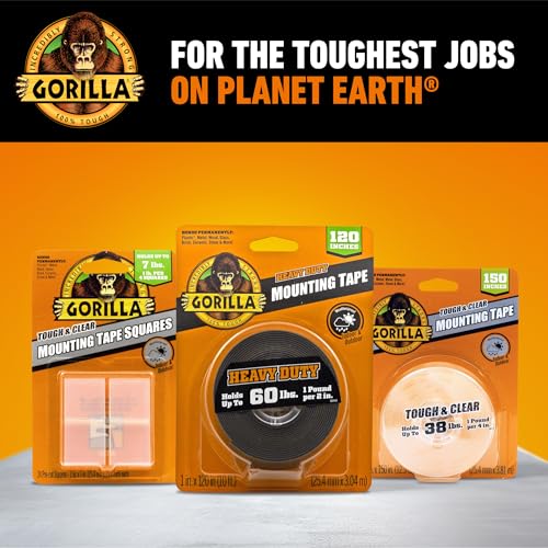 Gorilla Invisible Mounting Tape - Clear Double-Sided Adhesive, Holds 15 lbs, Indoor/Outdoor, 1" x 150"