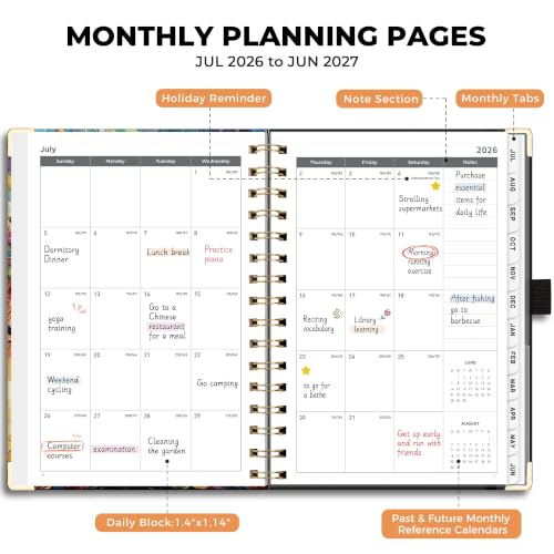 AHGXG Academic Planner 2026-2027, July 2026 - June 2027, 5.7 x 8.3 Inch Portable Organizer