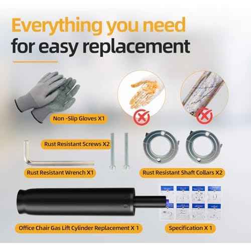 MASTERY MART Office Chair Gas Cylinder Replacement Kit, 6" Stroke Heavy Duty Hydraulic Pneumatic Piston, 1000 lbs Capacity, Universal Fit for Desk Chairs, Easy Installation with Removal Tool & Gloves