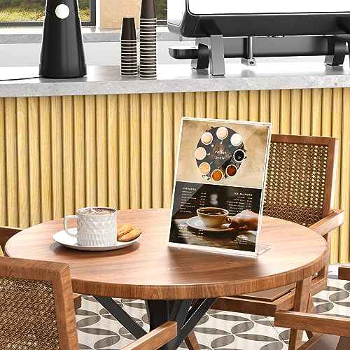 HIIMIEI 8.5x11 Acrylic Sign Holder, Slant Back Sign Holders Portrait Ad Frames Clear Durable Flyer Display Stand for Office Home Store Restaurant Pack of 12