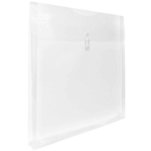JAM PAPER Plastic Envelopes with Button & String Tie Closure - Large Square - 13 x 13 - Clear - 12/Pack