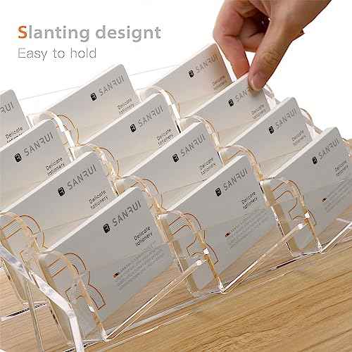 SANRUI Acrylic Business Card Holder for Desk, 4 Tier Clear Tilt Business Name Card Display Holders Stand Storage Organizer Fits720 Business Cards (Horizontal, 12-Slot)