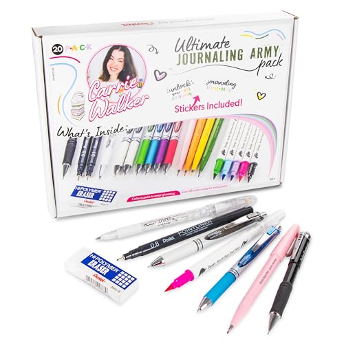 Pentel Carrie Walker Ultimate Journal Mix, Writing and Journaling Kit, Gel Pen/Mechanical Pencil/Marker Variety, 20 Pieces