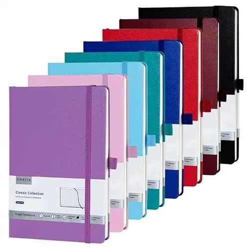 8 Pack Lined Journal Notebooks for Work, Travel, College, (A5 Size 100 GSM Thick Paper) - Classic Ruled, Hardcover Notepad for Writing 160 Pages, 5.5 x 8.3 inch - Multipack 8 Colors