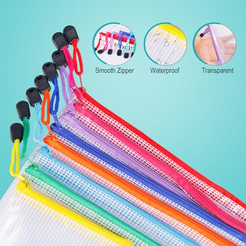 64pcs A4 Mesh Zipper Pouch Bags, Mesh Bags with Zipper Bulk, Pouches for Organization, Clear Storage Bags for Classroom, Travel, Office, Board Game