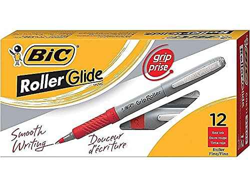 BIC Roller Glide Grip Pen With An Added-Value Grip, Fine Point (0.7mm), Red, Contemporary Looking, 12-Count