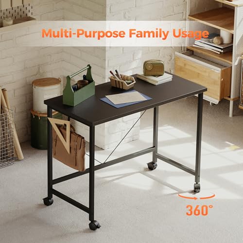 Mericonia 24x16 Inch Rolling Computer Desk - Small Adjustable Workspace