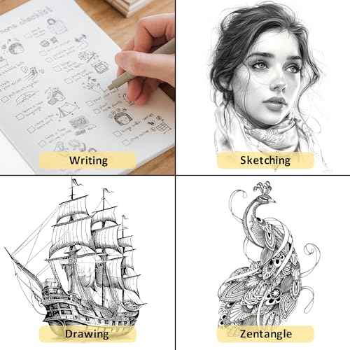 12+1 Fineliner Drawing Art Pens, Black Waterproof Pigment Ink Set for Artists, Sketching, Manga, Watercolor, Calligraphy, and Detail Outlining Archival Quality Inking Markers