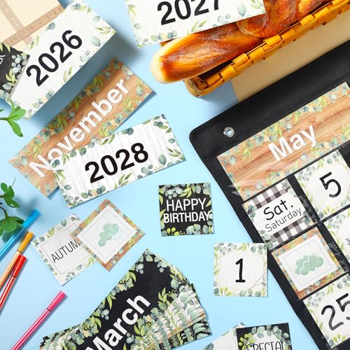 Fulmoon Eucalyptus Classroom Calendar Pocket Chart Set Black & Eucalyptus