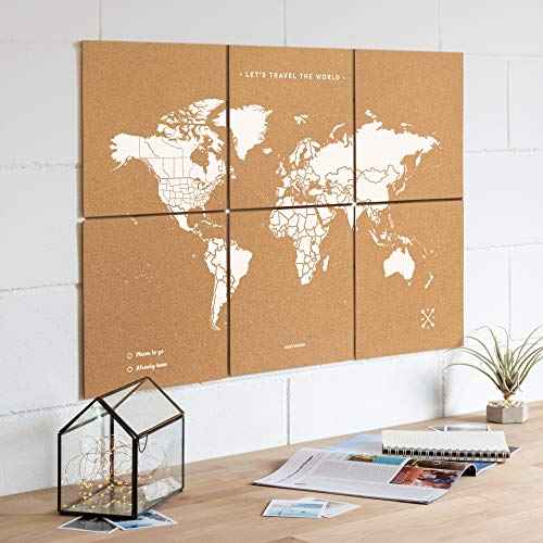 Push Pin Travel Map Kit Includes: Cork World Travel Map, World Flags, Monument and Food Stickers, for Travelers (White, L (17.7 x 23.6 inches)) (White, Puzzle XL Premium)