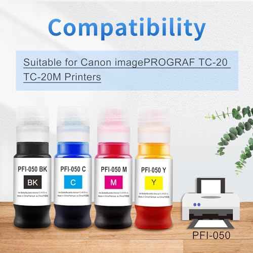 4-Pack Pigment Ink PFI-050 PFI050 PFI 050 Ink Bottle Used for Canon imagePROGRAF TC-20 TC-20M Printer (70ML/Pack Black/Cyan/Magenta/Yellow)