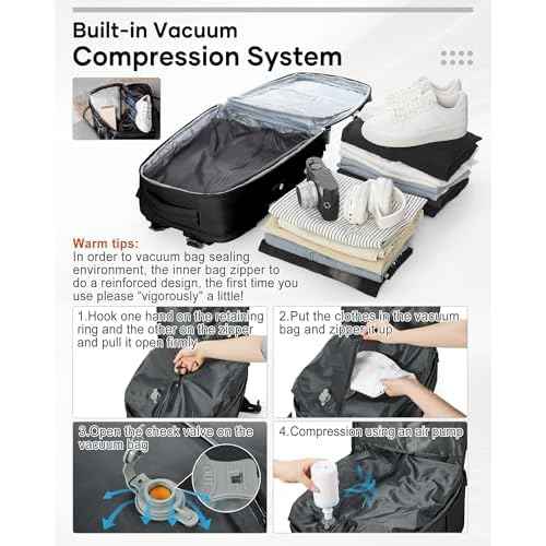 Black Vacuum Backpack Travel Air Backpack with Pump Personal Item Carry On Backpacks Flight Approved Laptop Work Seal Compression Bags Men Women Vacpack Business College Casual Daypack