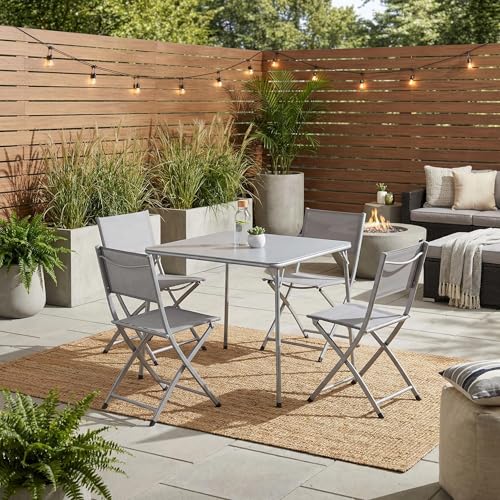 FurnitureR 34-Inch Square Folding Card Table with PVC Top & Metal Frame, Grey