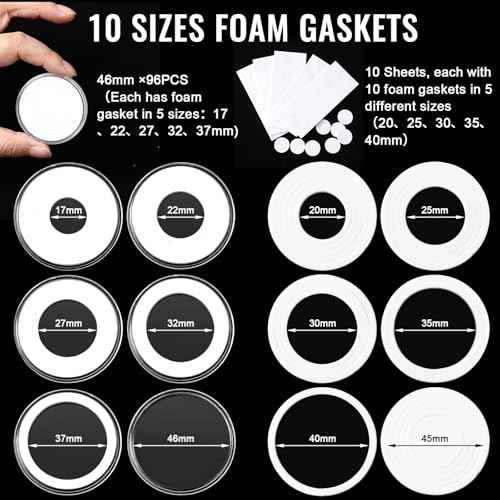 96 Pcs 46 mm Coin Holder for Collectors with 196 Pcs 10 Size Gaskets, Fireproof and Waterproof Coin Storage Box Capsule Case with Lock for Dime Cent Nickel Quarter Silver Dollar Half Dollar