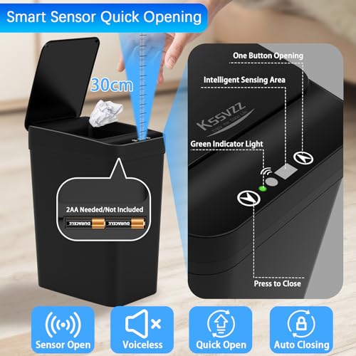 3 Pack Automatic Small Bathroom Trash Can with Lid - 2.5 Gallon Touchless Garbage Can, Motion Sensor Smart Trash Bin, Slim Dog Proof Trashcan, Waterproof Plastic Wastebasket for Bedroom Office Kitchen