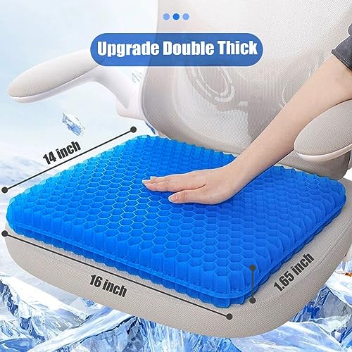 Helishy Gel Seat Cushion 16x14x1.65 in - Blue, Double Thick Honeycomb Relief