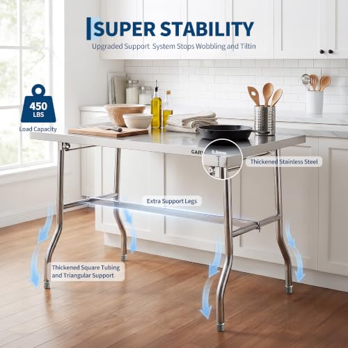 Garvee 201 Stainless Steel Folding Work Table 24x48in - Single Layer 48" x 24"