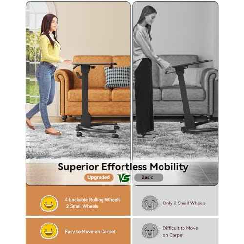 JOY worker Foldable Mobile Standing Desk, Upgraded Height Adjustable Rolling Desk, Max Height 47.6", 90¡Æ Tiltable Board & Base, Portable Workstation with Moveable Wheels, Holds Up to 22lbs, Black