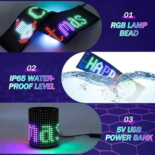 Programmable Led Sign,Scrolling Bright Advertising LED Sign,Flexible Digital Sign,Bluetooth App Control Custom Text Pattern Pre-Made Animation, LED Sign for Car Store Bar(15"x4")