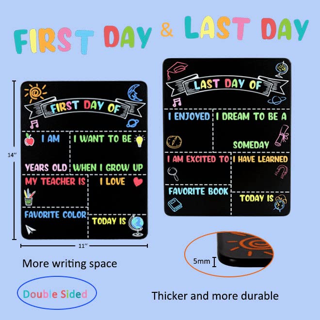 Sunboom Reusable First Day of School Sign 14x11 in Double-Sided Kindergarten & Preschool Board - Colorful Back to School Chalkboard Sign for Kids, 1pcs