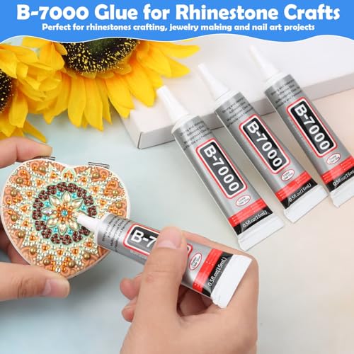 Evatage B7000 Clear Rhinestone Glue 4Pcs 15mL Jewelry & Craft Adhesive with Precision Tip