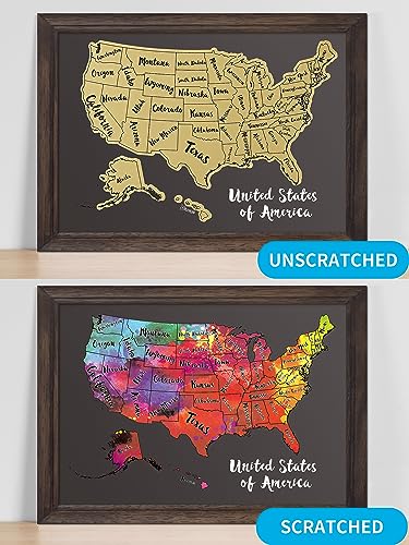 JARLINK Gray 12x17 Inches USA Map Poster - Scratch Off Travel Wall Decor