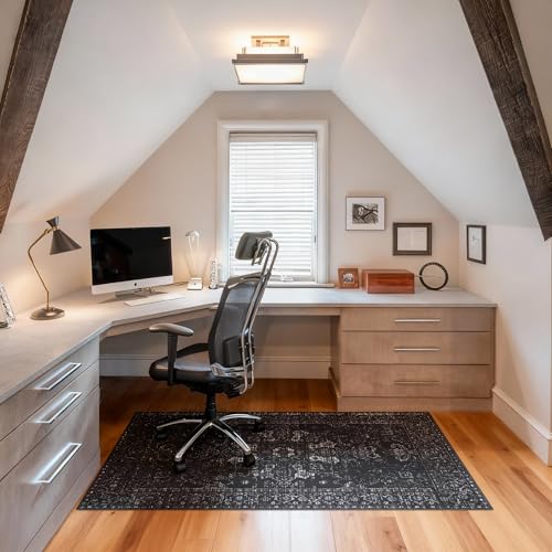 Rizvarro 36x48 Black Office Chair Mat for Hardwood Floors – Non-Slip, Washable Desk Rug
