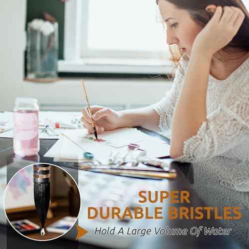 DUGATO 100% Real Squirrel Hair Watercolor Paint Brushes Set ? Mop Round Fine Tip Professional Artist Brushes for Gouache, Acrylic, Oil & Wash Techniques (4 Brushes)