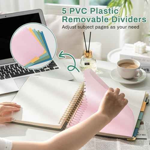 Hardcover Spiral Notebooks 8.5" X 11" Note Taking 5 Subject Notebook College Ruled with Dividers 240 Pages 100GSM Aesthetic Spiral Notebook for Work School Cute Journals for Women Writing