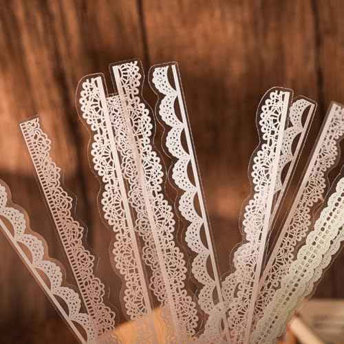 40 Pcs Transparent Lace PET Stickers for Scrapbooking Junk Journal Card Making Collage Diary Planner Notebook Letter Photo Album Craft Project Decoration, 5 Patterns (Brown)