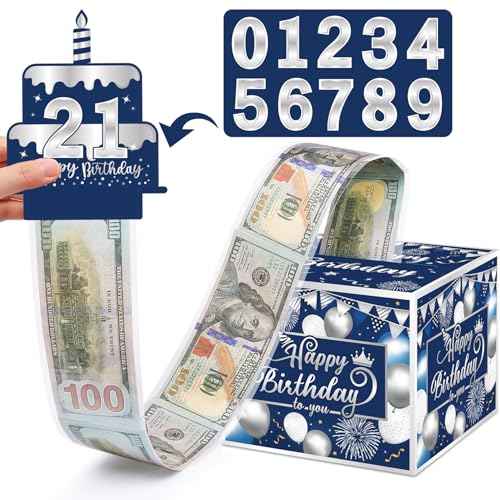 Birthday Money Box for Cash Gift Pull, DIY Money Gift Boxes for Cash with Pull Out Happy Birthday Day Card and 50Pcs Transparent Bags - A Fun and Loving Way to Offer Cash as A Gift