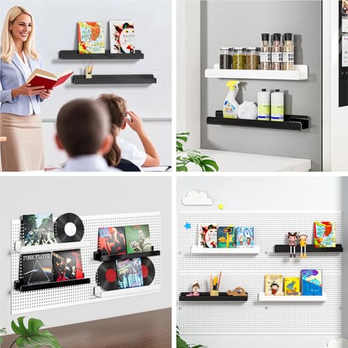 White Magnetic Book Shelf for Whiteboard - Strong Adhesion, Reusable Classroom & Office Organizer - 2 Pieces