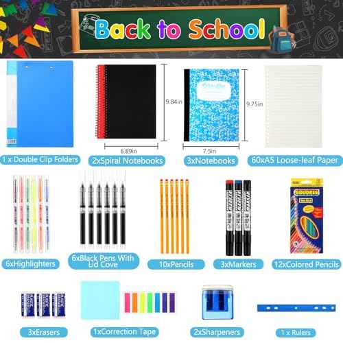 126 Pcs 2025 Middle High School Supplies Kit with Backpack for Student 7-12 Grades, Back to School Supplies Bulk Bundle Essential Notebook Calculator for Senior Student(Black)