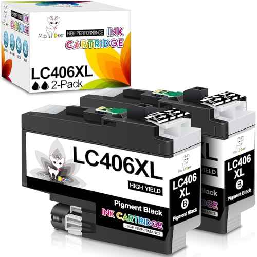 Miss Deer LC406XL Ink Cartridges for Brother Printer Black, Compatible Replacement for Brother LC406 BK LC406BK LC 406 XL for MFC-J4335DW MFC-J5855DW MFC-J6955DW MFC-J6555DW MFC-J4535DW 2-Pack